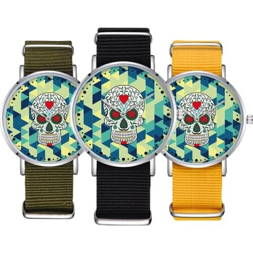 Retro Western style Rose flower Skull Nylon watch Ms Men Geometric simplicity Patterned Textured Quartz Watch Couple watch