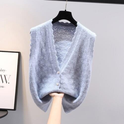 V-neck crocheted knitted vest womens cardigan jacket for spring and autumn 2021 fashion new sweater vest casual