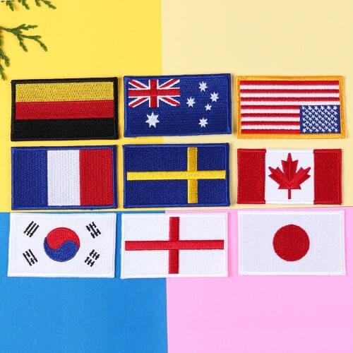 High-quality Whole world Japan, Canada, USA, UK, Korea National flag Embroidered Patches Iron on Diy Garment Stickers Badge