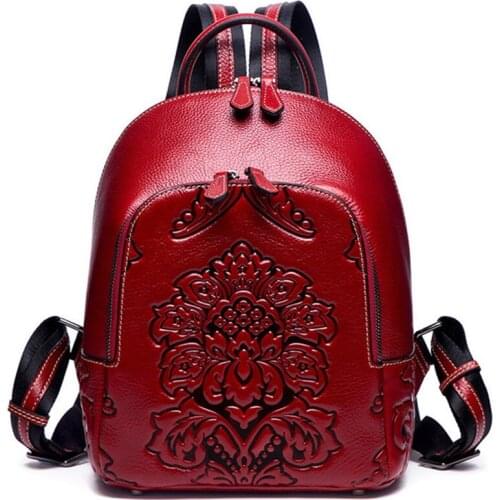 Embossing Women Genuine Leather Backpacks Classic Female Shoulder Bag Sac a Dos Travel Ladies Bagpack Mochilas School Bags Girls