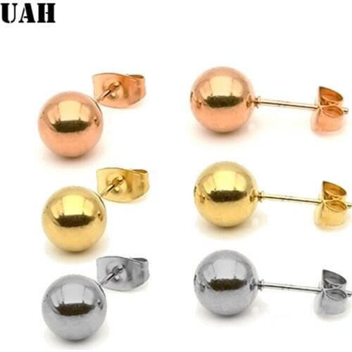 UAH korean style stainless steel earrings for women Luxury rose gold color stud earring mall ball earrings 3-8mm fashion jewelry
