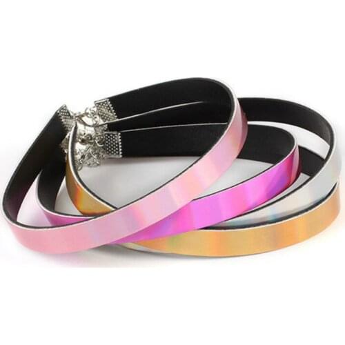 2021 Pink Leather Choker Necklace For Women Shining Colorful Rainbow Chocker ketting collares mujer collier ras du cou bijoux