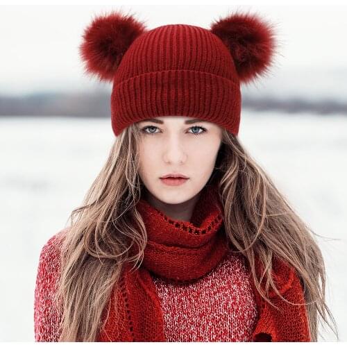 Winter Knitting fur pompom Beanie Hats For Women Kids WarmCap Korean Knitted Hat
