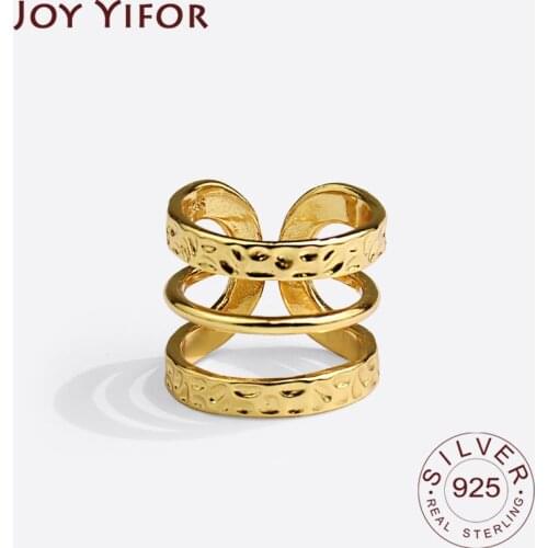 100% 925 Sterling Silver Ring For Women Chain 3 Layers Gold Color INS Minimalist Irregular Fine Jewelry Bijoux Birthday Gift