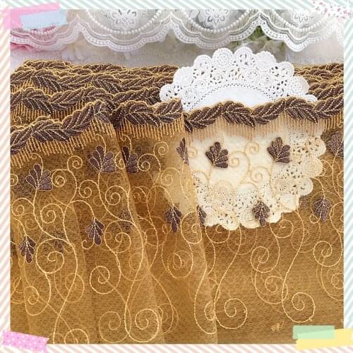 15Yards Embroidered Lace Trims Vintage Leaf Flower Golden Tulle Mesh Trimmings Sew On Patch Wedding Appliques DIY 22cm Width
