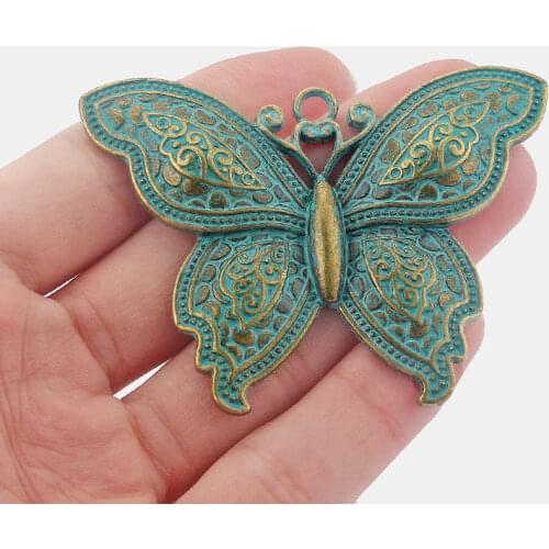 2pcs Antique Greek Bronze Verdigris Patina Large Butterfly Charms Pendants for Necklace Statement Jewelry Findings