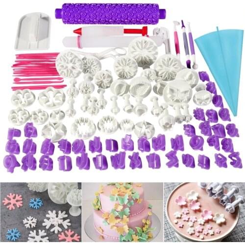 96pcs Cake Decorating Tools Plunger Fondant Cake Pastry Cutters Baking Tools Dough Roller Rolling Pin Full Set K348