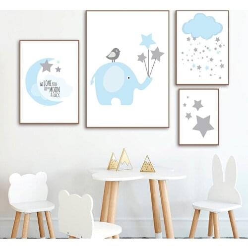 Diamond Painting Star Moon Elephant Poster Nursery Wall Art Cartoon Print Bedroom Child Picture Nordic Kids Baby Room Decoration