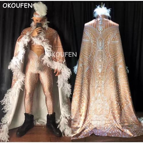 White christmas costume sexy bar ds nightclub feather simulation fake muscle one-piece tailing suit