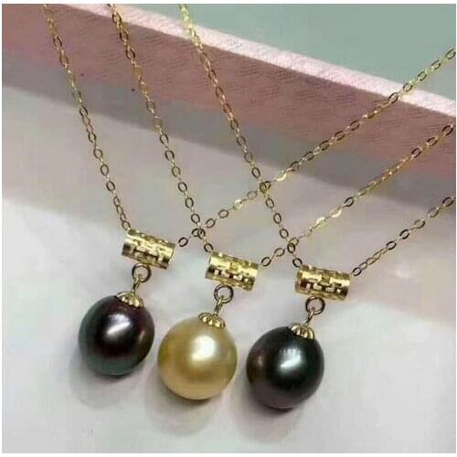 Free Shipping noble jewelry huge 10-11mm AAA SouthSea natural white black purple and pink pearl pendant 18k