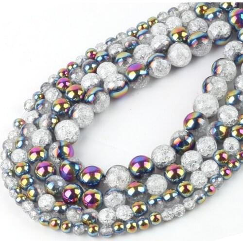 Natural Plated Colorful Purple White Snow Cracked Glass Crystal Stone Beads For Jewelry Making DIY Bracelet Necklace Natural