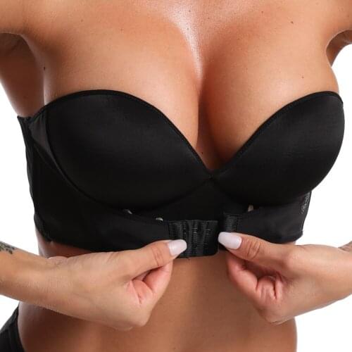 Women Strapless Bra Super Push Up Bra Sexy Lingerie Invisible Brassiere Front Closure Bras Underwear For Dress
