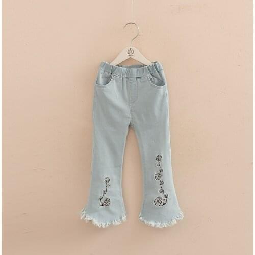 Childrens Jeans Spring New Toddler Girls Boot Cut Pant Korean Embroidery Denim Flares Pants Girl Children Jeans Trousers 2-9 Y