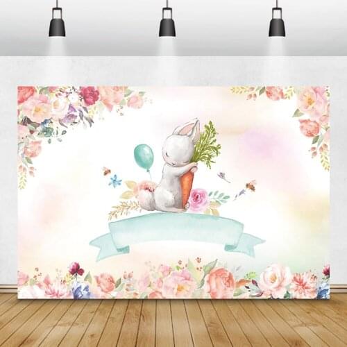Birthday Baby Shower Backdrops Bunny Flowers Carrot Rabbit Newborn Photography Backgrounds For Photo Studio Photophone Photocall