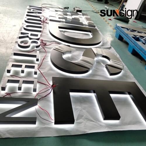 Fabricated Stainless steel backlit letter acrylic back sides halo-lit storefront signs outdoor lighted business signs