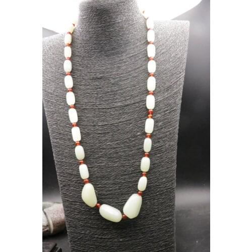 Chinese Hetian Jade Pebble Raw Bead necklace L size 72cm