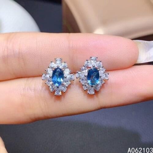 KJJEAXCMY 925 sterling silver inlaid natural London Blue Topaz Womens lovely classic exquisite gem earrings stud support check