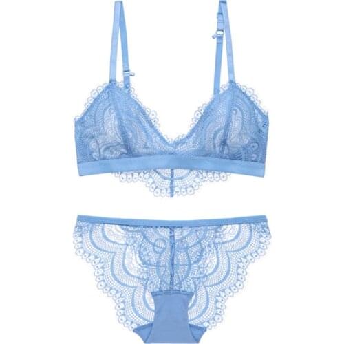 Sexy Ultra Thin French Lace Bralette Wireless Triangle Bra and Briefs Set Underwear Women Lingerie Summer 2020 New