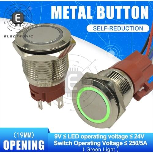 Open Hole 19MM Metal Push Button Switch 250V/5A Flat Round, High Flat Round, Spherical, Terminal, Self-Reset With Power Symbol