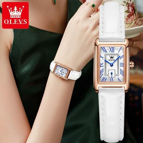 OLEVS Fashion New Quartz Watch For Women Leather Dress Wristwatch Simple Design Luxury Brand Casual Ladies Watches Damenuhr