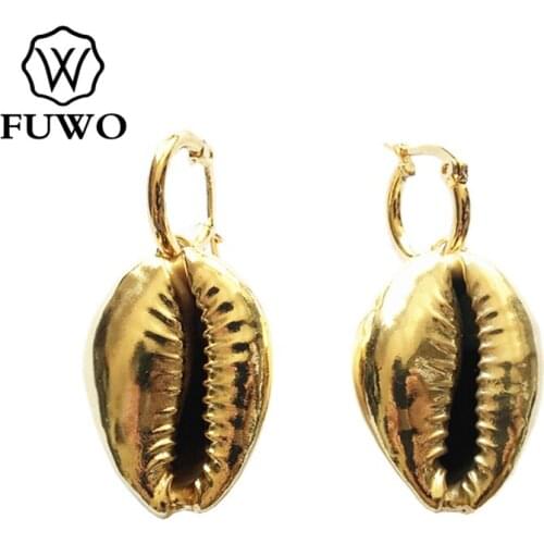 FUWO Fashion Cowrie Earrings with Gold Filled Women Beach Holiday Shell Gold bijoux Hoops Jewelry Gift ER530