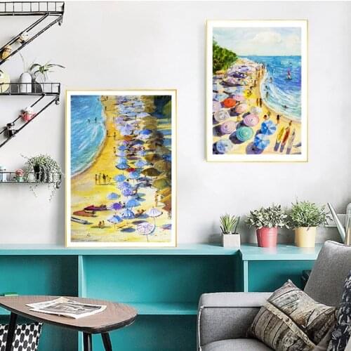 Seascape Watercolor Canvas Posters and Prints Beach Landscape Colorful Lovers Coastal Wall Art Impressionist Painting Home Decor