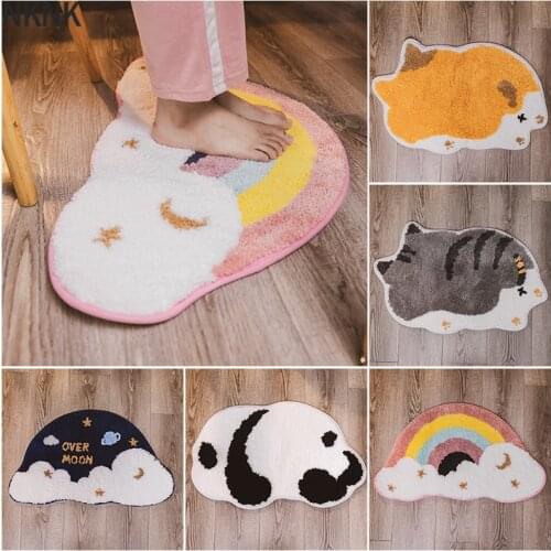 Cartoon Carpet Toilet Long Plush Warm Carpet Water absorption Non-slip Corgi Cloud Rainbow Mat Rug Bedroom Child Room Mats