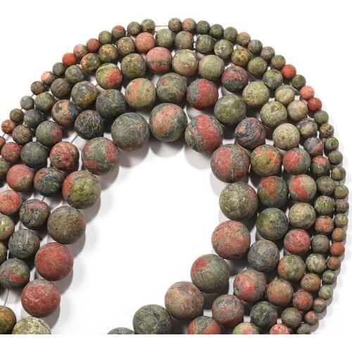 Natural Matte Green Red Stone Round Loose Spacer Beads For Jewelry Making DIY Bracelet Necklace Needlework 1Strand 4 6 8 10 12mm