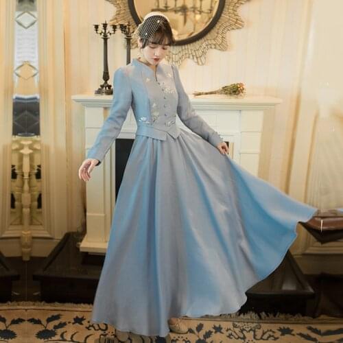 2019 new fashion womens clothing Autumn and winter embroidered dress Solid dresses dress women