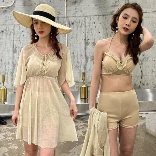 2021 New Fashion Ladies' Solid Color Swimsuits Are Thin and Conservative Split Boxer Skirt Hot Spring Swimsuits