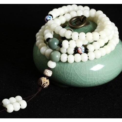 Original White Jade Buddhi 108 prayer Beads Japan Mala Bracelet for Women Free Shipping