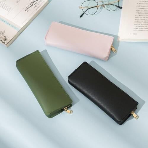 Pencil bag simple Japanese ins square PU junior high school student pencil case large capacity stationery bag