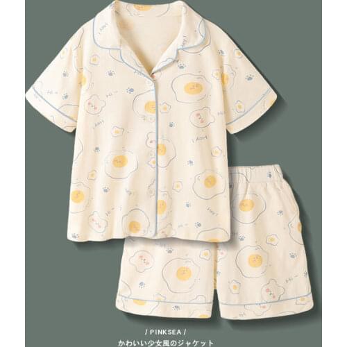 XEJ Pijama Kawaii Fried Egg Print Sleepwear Womens Summer Pajamas Woman Home Clothes for Women Pyjama Cute Pajamas for Women