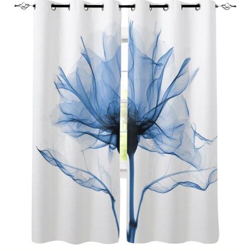 Blue Flower Abstract White Blackout Curtains For Living Room Window Curtains For Bedroom Kitchen Curtains Drapes Blinds