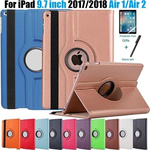 360 Degree Rotating Leather Smart Cover Case for Apple iPad 9.7 2018 2017 A1822 A1823 A1893 Air Air2 for ipad 5/6 Funda film+pen