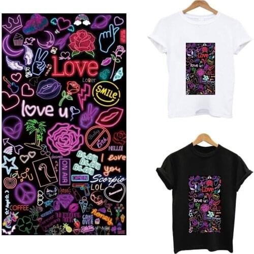 Smiley lips Love stripes woman t-shirt heat-sensitive patches iron on transfers for clothing custom patch transfer fusible