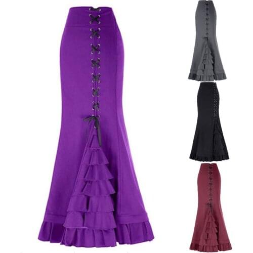 Adult Ladies Vintage Victorian Gothic Mermaid Cosplay Costume Carnival Party Steampunk Ruffle Fishtail Corset Skirt