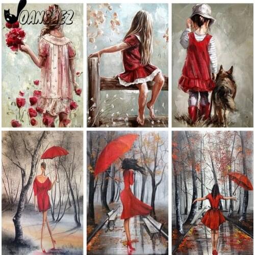 Ladies Diamond Painting 5D Diy Mosaic Red Skirt Cross Stitch Mural Cute Little Girl Diamond Embroidery Poster Home Decoration