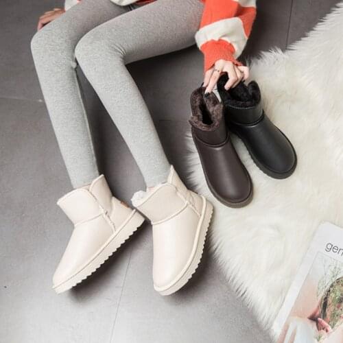 Women Snow Boots Winter Warm Ladies Short Boots Concise Fashion PU Waterproof Plus Velvet Thick Fur Female Boots Size 35-41