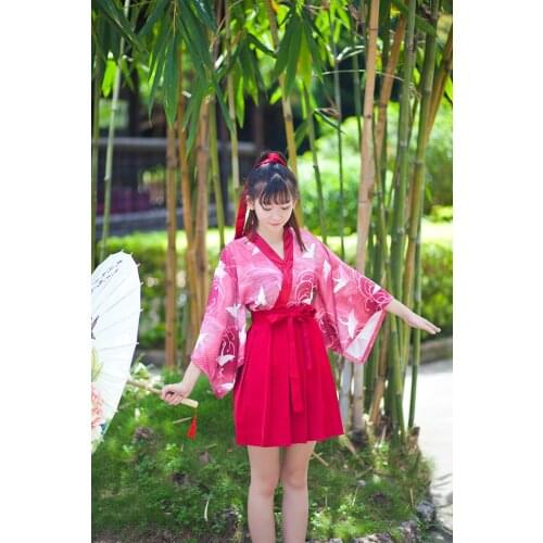 Womens Japanese Kimono Yukata Style Blue&Red Crane Couple Lovers Trench Cute Lolita Loose Outwear Gift