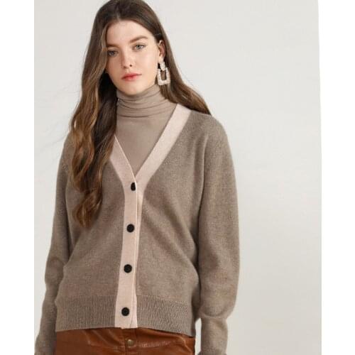 Winter new style 100% cashmere thick cardigan woman short buttons coat v neck long sleeve knitted outerwear fashion ladies tops