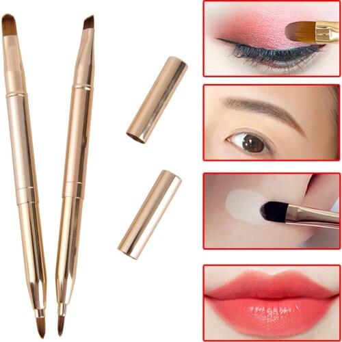 1pcs Retractable Lip Eye Liner Eyeshadow Foundation Brush Double-headed Makeup Brushes Gold Make Up Cosmetics Tool