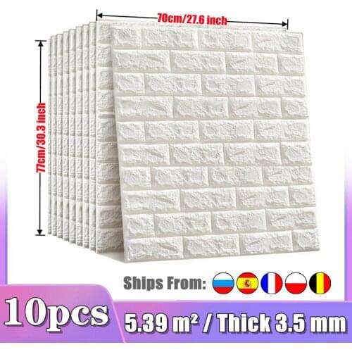 10pcs 3D Self Adhesive Wall Sticker Imitation Brick Waterproof Wallpaper For Living Room Kitchen TV Backdrop Bedroom Decoration