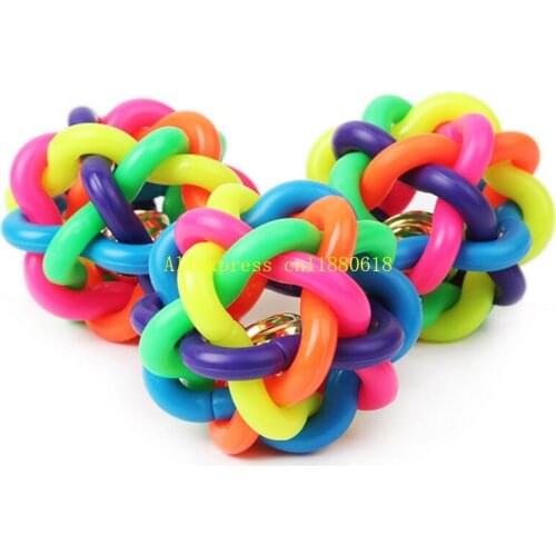 100pcs/lot Fast shipping 6Cm Pet Puppy Dog Cat Training Palying Toy Chewing Colorful Soft Rubber Round Ball With Bells