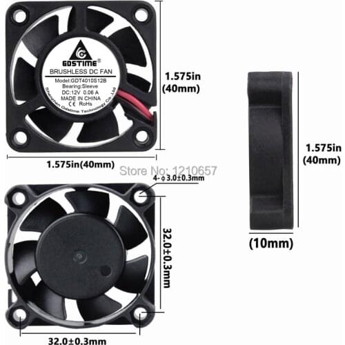 2 PCS LOT 4cm 40mm x 40mm x 10mm 4010s DC 12V 2Pin Brushless Duct Ventilation Cooling Cooler Case Fan