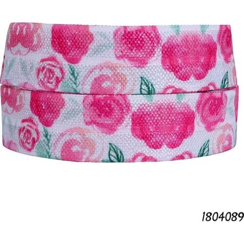 50 yards/lot) Girls hair accessories foe ribbon, beautiful flower printed fold over elastic