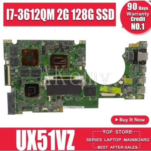 Akemy UX51VZ Laptop Motherboard For Asus UX51V UX51VZ UX51VZA mainboard 100% test OK 2G-RAM I7-3612QM 128G SSD UX51VZH