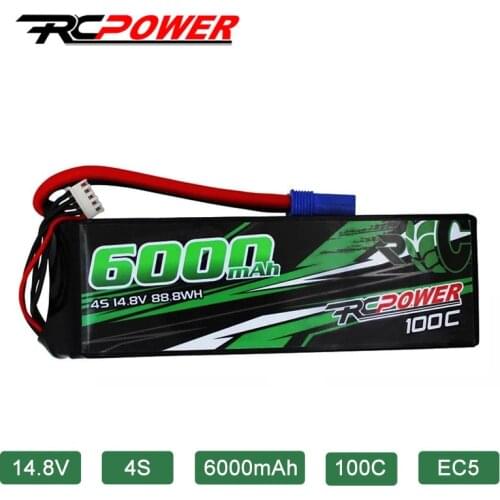 RCPOWER 4S Lipo Battery 14.8V 6000mAh 100C With EC5 Plug for RC Car Truck Helicopter Quadcopter Truck Boat Aircraft Airplane