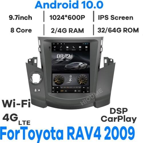 4core Android 10.0 Tesla Screen Car Multimedia GPS Navigation For Toyota RAV4 2009 2010 2011 2012 Radio Stereo 4G wifi Carplay
