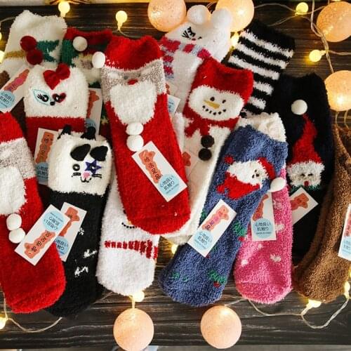 Children Adults Christmas Socks Kawaii Cartoon Animal Coral Fleece Thick Warm Stockings for Kids Girls Boys Gifts